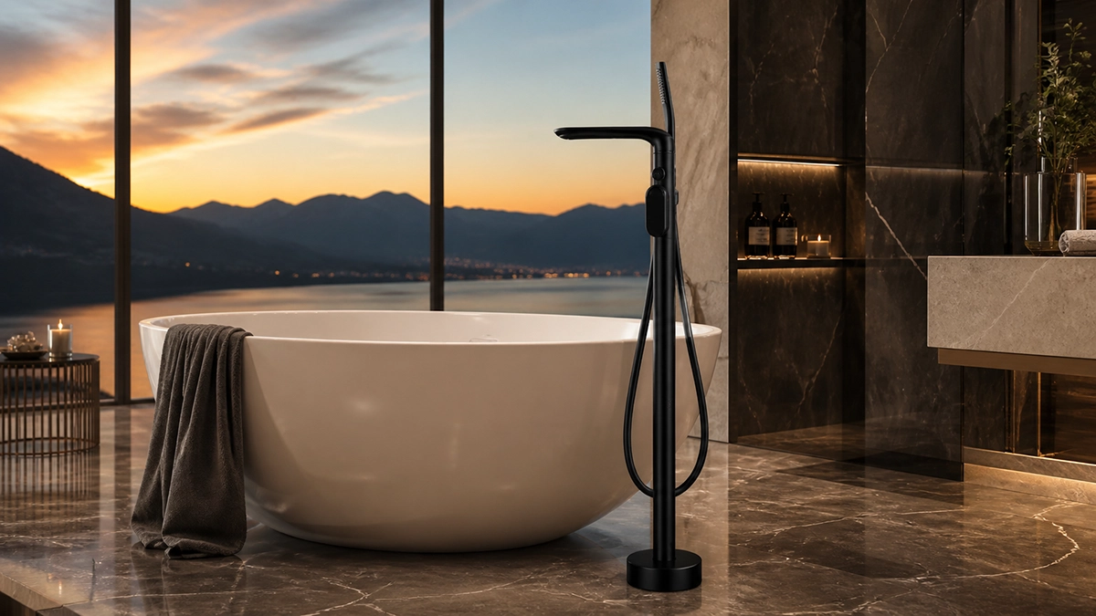 Mitigeur de baignoire sur pied noir mat Stim